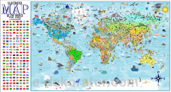Mapa Świata dla dzieci ilustrowana nr MSWM001